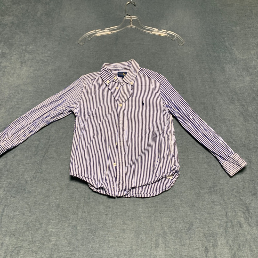 Ralph Lauren Shirt Boys 6‎ Blue White Striped Long Sleeve Classic Button Down